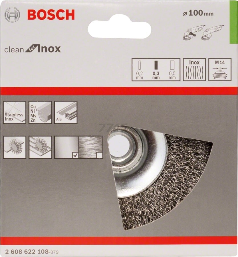 Щетка для УШМ диск гофра 100 мм М14 BOSCH Clean for Inox (2608622108) - Фото 3